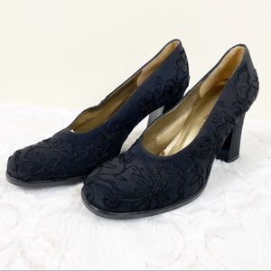 Vintage Yves Saint Laurent Embroidered Silk Heels